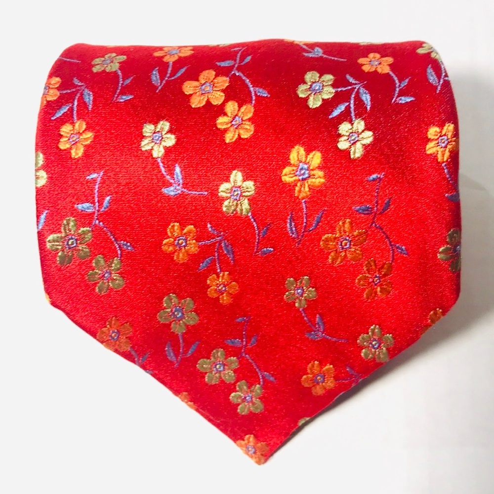 Altea Milano 100% Silk Red Floral Flowers Mens Tie